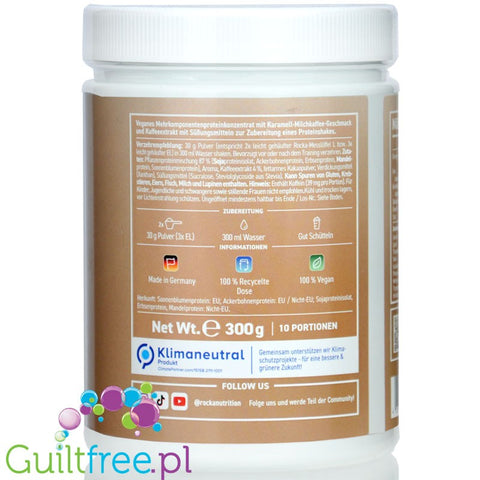 Rocka Nutrition NO WHEY Vanilla Caramel Latte 300g - wegańska odżywka białkowa 5 źródeł białka, Latte Karmelowo-Waniliowe