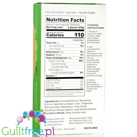 Fiber Gourmet Light Lasagna 227g - pasta 48% less calories