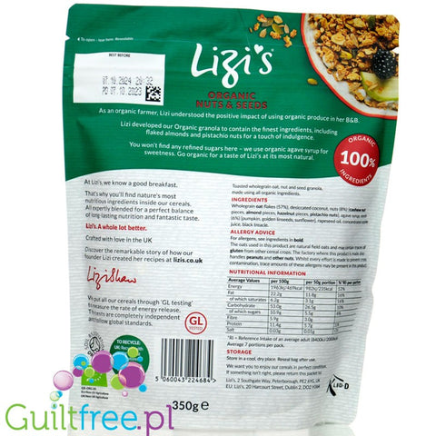 Lizi's Organic Nuts & Seeds 350g - organiczna granola orzechowa o niskim indeksie glikemicznym