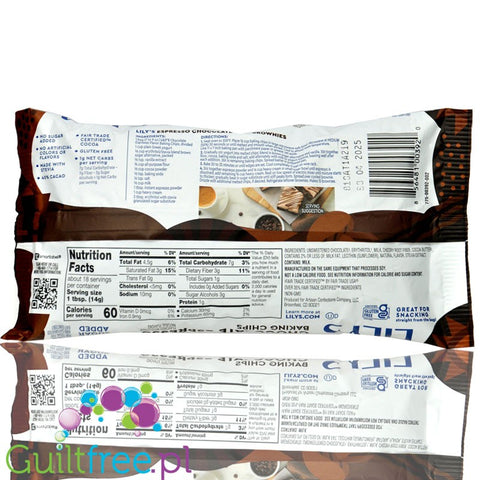 Lily's Sweets Chocolate Espresso Baking Chips, No Sugar Added