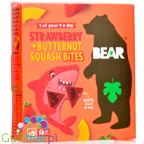 Bear Shark Bites Truskawka & Dynia Piżmowa przekąska 100% owoców & warzyw 5 x 18g