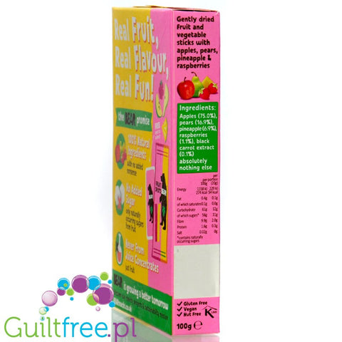 Bear Fruit Splits Raspberry & Pineapple 20g - zdrowa przekąska 100% owoców, Malina & Ananas