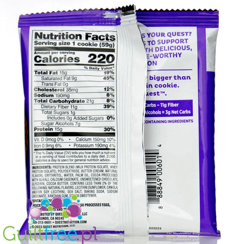 Quest Protein Cookie Double Chocolate Chip - czekoladowe ciastko białkowe z kawałkami czekolady
