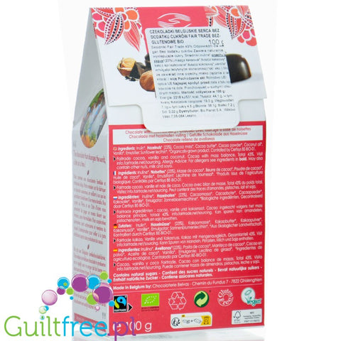 Belvas Hearts - no sugar added Belgian organic chocolate pralines