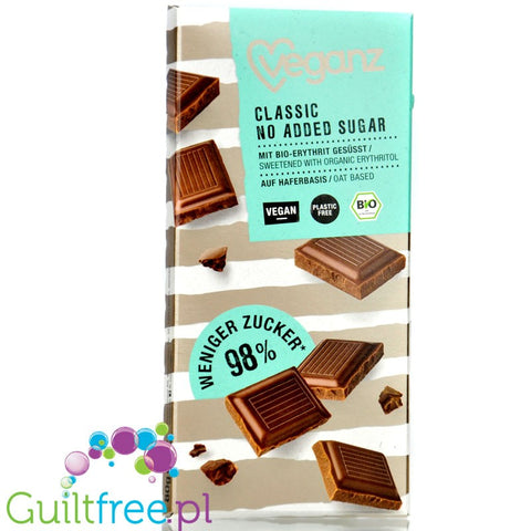 Veganz Classic - wegańska organiczna czekolada jak-mleczna bez cukru z erytrolem