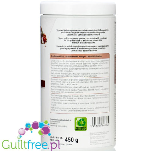 Peak Yummy Vegan Protein Black Forest Cake - wegańska odżywka białkowa bez soi i glutenu, smak Wiśniowe Ciasto Czekoladowe