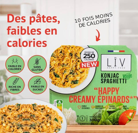Liv Happy Food Konjac Creamy Epinards - dinner 220kcal, konjac pasta in spinach sauce with ricotta and parmesan cheese