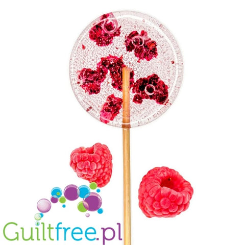 TimPops Raspberry 4cm - natural sugar-free lollipop with fruit pieces, 39kcal