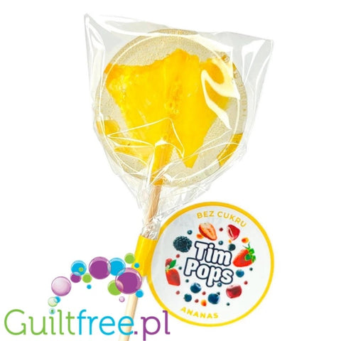TimPops Ananas 4cm - naturalny lizak bez cukru z kawałkami owoców, 39kcal