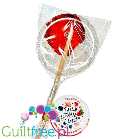 TimPops Coconut-Strawberry 4cm - natural sugar-free lollipop with fruit pieces, 39kcal