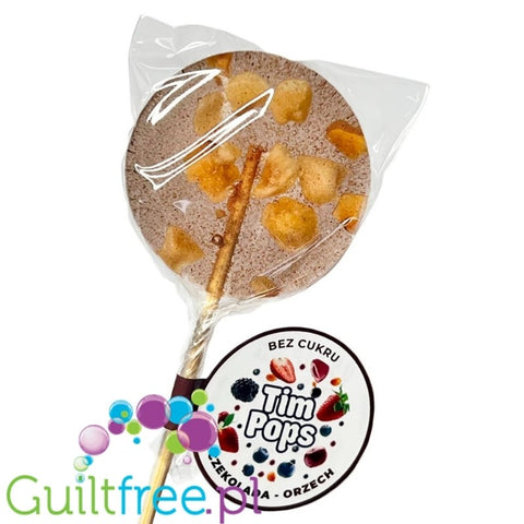 TimPops Czekolada-Orzech 4cm - naturalny lizak bez cukru z kawałkami owoców, 39kcal