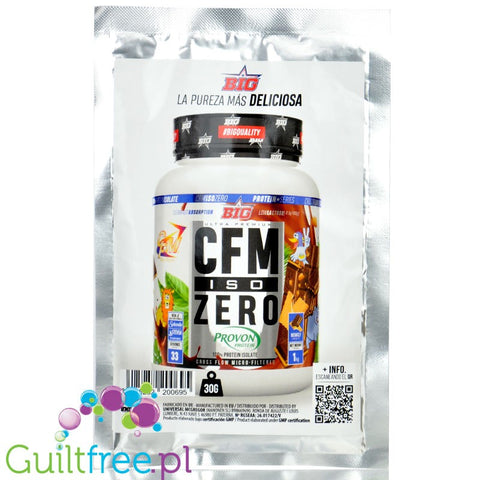 BIG® CFM ISO Zero, Mowgly Chocolate 30g - ekskluzywna odżywka białkowa WPI CFM Lacprodan®,  smak Czekolada & Herbatnik