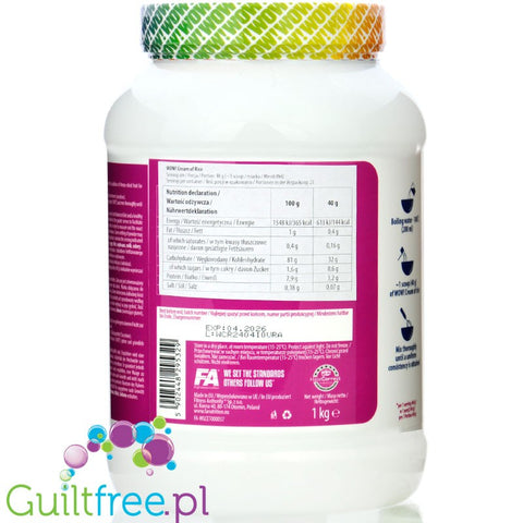 Fitness Authority Cream of Rice, Vanilla Raspberry 1kg - kleik ryżowy bez cukru, Wanilia z Maliną