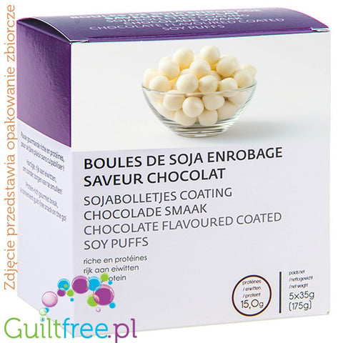 Dieti Snack Soy Puffs White Chocolate - crunchy protein balls with white chocolate coating