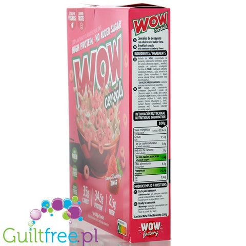 WOW Cereals Yummy Strawberry Rings - vegan sugar-free protein breakfast cereal with Strawberry flavor