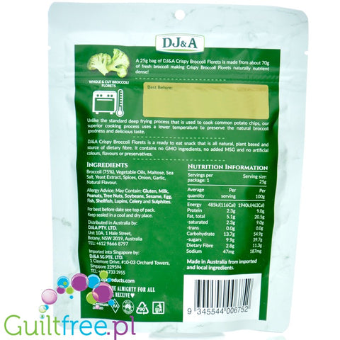 DJ&A Crispy Broccoli Florets Lightly Cooked & Seasoned - chrupiące różyczki brokułów czosnkowo-cebulowe