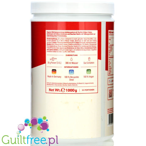 Rocka Nutrition Protein Shake Vanilla Strawberry Cream 1kg - vegan protein shake from 4 plant protein sources without sugar
