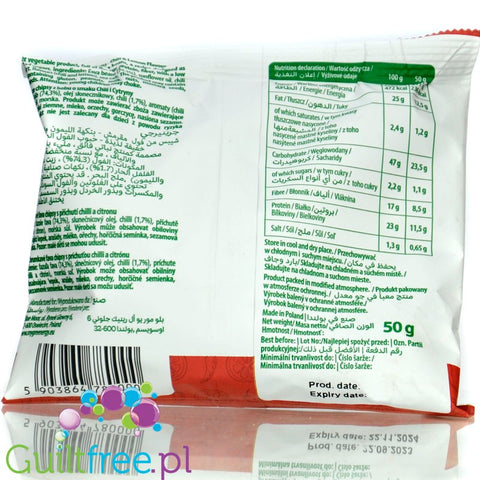 Greenergy Fava Beans Chili & Lemon - chrupki z bobu o smaku Chilli z Cytryną, 17g błonnika & 23g białka