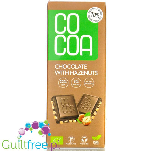 Raw Cocoa Bar Chocolate & Hazelnuts - vegan creamy chocolate with fiber and hazelnuts 70% less sugar