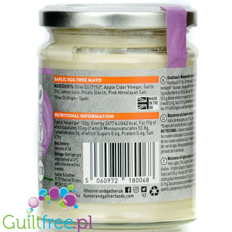 Hunter & Gather Egg Free Mayo Garlic - vegan garlic keto oil mayonnaise
