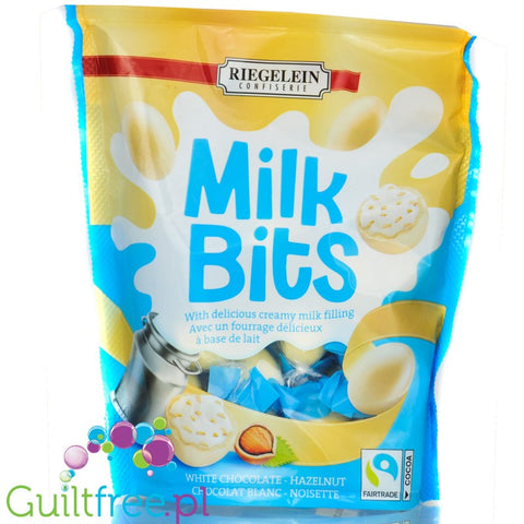 Riegelein Confiserie  Milk Bits Weisse Schokolade (CHEAT MEAL) - kule z białej czekolady z nadzieniem orzechowym