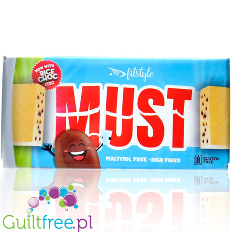 Fitstyle MUST Crispy White Chocolate - biała czekolada proteinowa bez cukru i maltitolu z chrupkami kakaowymi