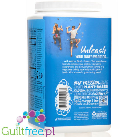 Sunwarrior Protein + Greens Warrior Blend, Natural 0,75kg - wegańska organiczna odżywka białkowa z ekstraktami roślinnymi i MCT