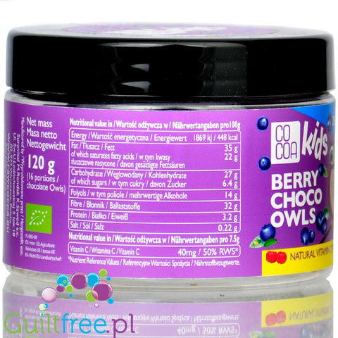 Raw Cocoa Kids Berry Choco Owls - vegan berry chocolate owls with acerola with no added sugar