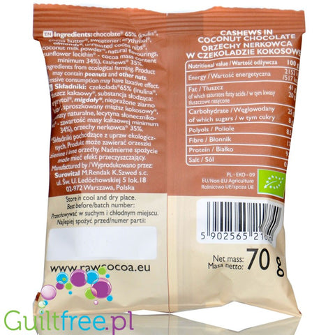 RAW COCOA Cashews in Coconut Milk Keto Chocolate - nerkowce w wegańskiej keto czekoladzie kokosowej