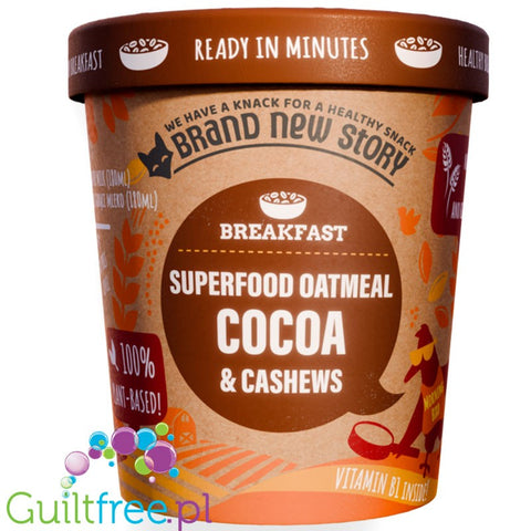 Brand New Story Breakfast Oatmeal Cocoa & Cashews - breakfast oatmeal with flaxseed, cashews and crushed cocoa
