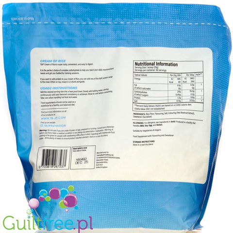 TBJP Cream of Rice, White Chocolate Coconut 2kg - kleik ryżowy bez cukru, regeneracyjny posiłek treningowy
