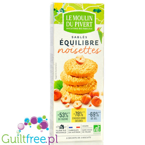 LeMoulin DuPivert Sablés Équi'libre Noisettes - vegan hazelnut shortbread cookies 53% less sugar