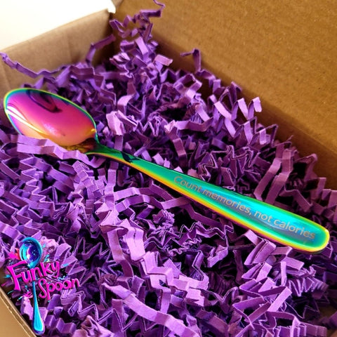 Funky Spoon engraved spoon with affirmation, Rainbow 14cm, Count Memories, not Calories