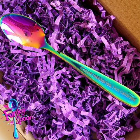 Funky Spoon engraved spoon with affirmation, Rainbow 14cm, Count Memories, not Calories
