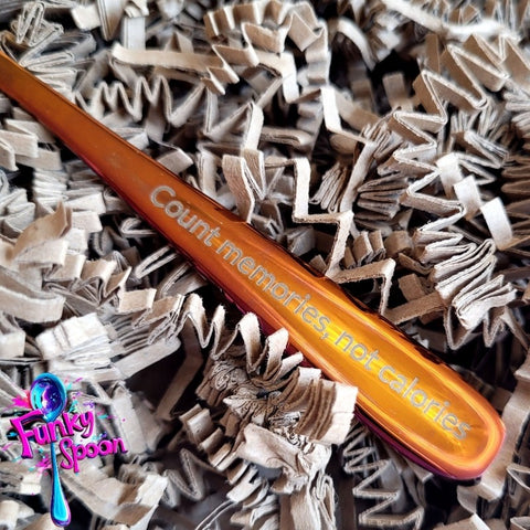 Funky Spoon engraved spoon with affirmation, Honey Gold 14cm, Count Memories, not Calories
