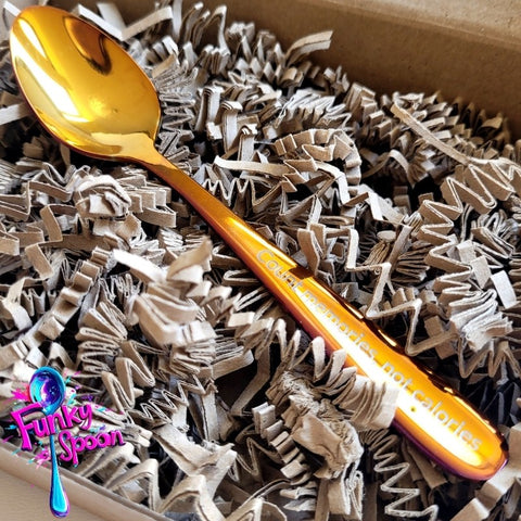 Funky Spoon engraved spoon with affirmation, Honey Gold 14cm, Count Memories, not Calories