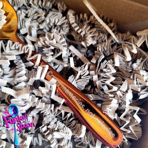 Funky Spoon engraved spoon with affirmation, Honey Gold 14cm, Count Memories, not Calories