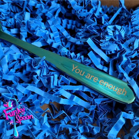 Funky Spoon grawerowana łyżka z afirmacją, Kobalt 14cm, You are Enough,