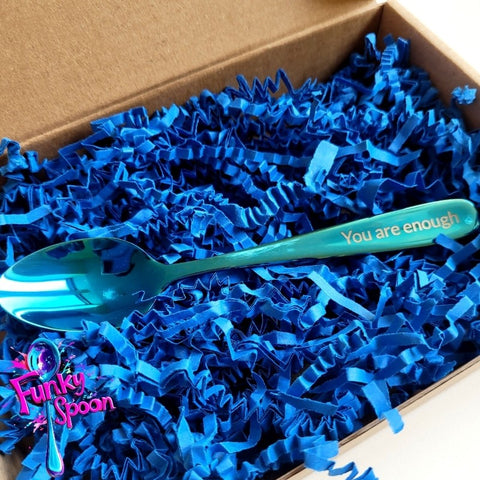 Funky Spoon grawerowana łyżka z afirmacją, Kobalt 14cm, You are Enough,