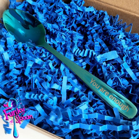 Funky Spoon grawerowana łyżka z afirmacją, Kobalt 14cm, You are Enough,
