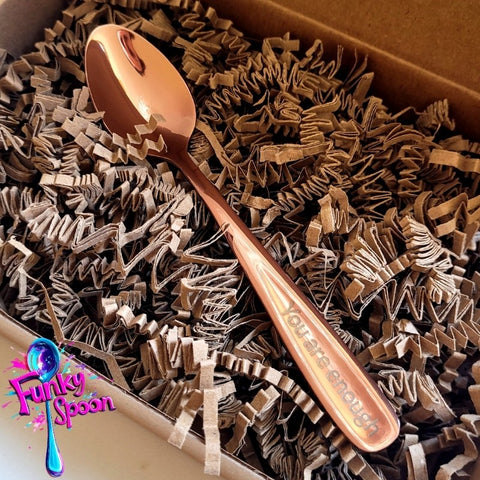 Funky Spoon grawerowana łyżka z afirmacją, Rose Gold 14cm, You are Enough