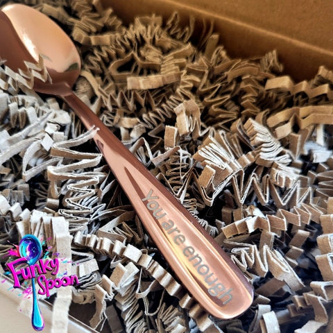 Funky Spoon grawerowana łyżka z afirmacją, Rose Gold 14cm, You are Enough