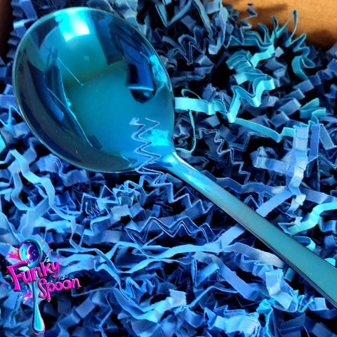 Funky Spoon grawerowana łyżka z afirmacją, Kobalt 17cm, Joy is licking the Spoon
