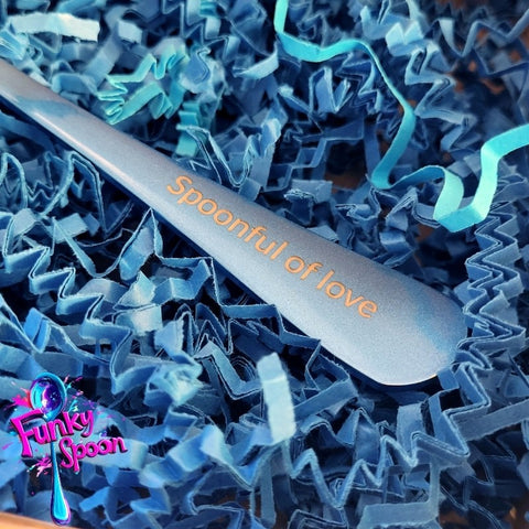 Funky Spoon engraved spoon with affirmation, Gold & Blue, 17cm, Spoonful of Love