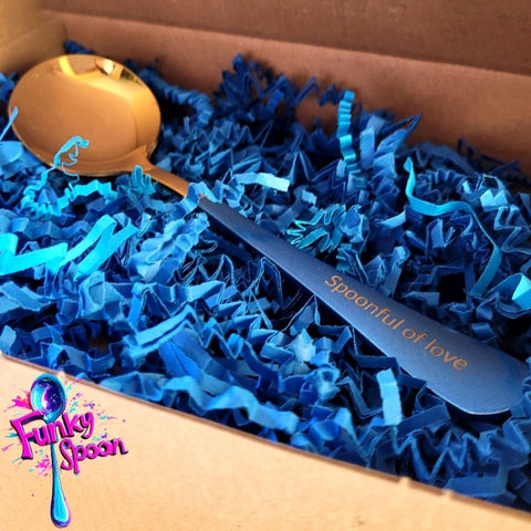 Funky Spoon engraved spoon with affirmation, Gold & Blue, 17cm, Spoonful of Love