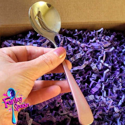 Funky Spoon grawerowana łyżka z afirmacją, Srebro & Róż, 17cm, Count memories, not calories