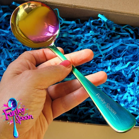 Funky Spoon engraved spoon with affirmation, Rainbow & Turquoise 19.8cm