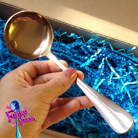 Funky Spoon grawerowana łyżka z afirmacją, Rose Gold 19cm, Eat, Love, Laugh, Repeat