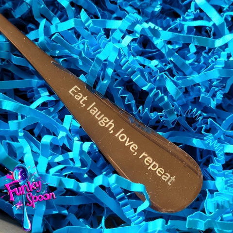 Funky Spoon grawerowana łyżka z afirmacją, Rose Gold 19cm, Eat, Love, Laugh, Repeat