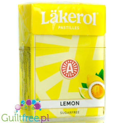 Läkerol Lemon 75g - słodko-kwaśna lukrecja bez cukru o smaku cytrynowym